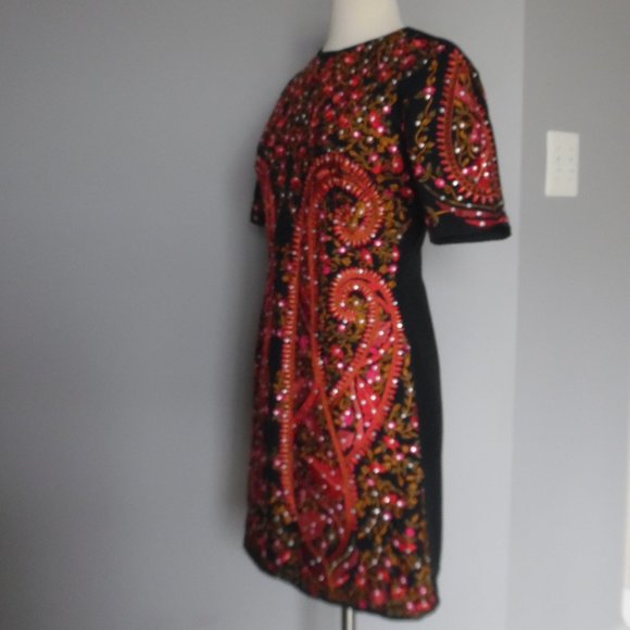 ASOS Collections All Over Embellished Sequins Embroider Shift Aline Cotton Dress - Picture 9 of 15